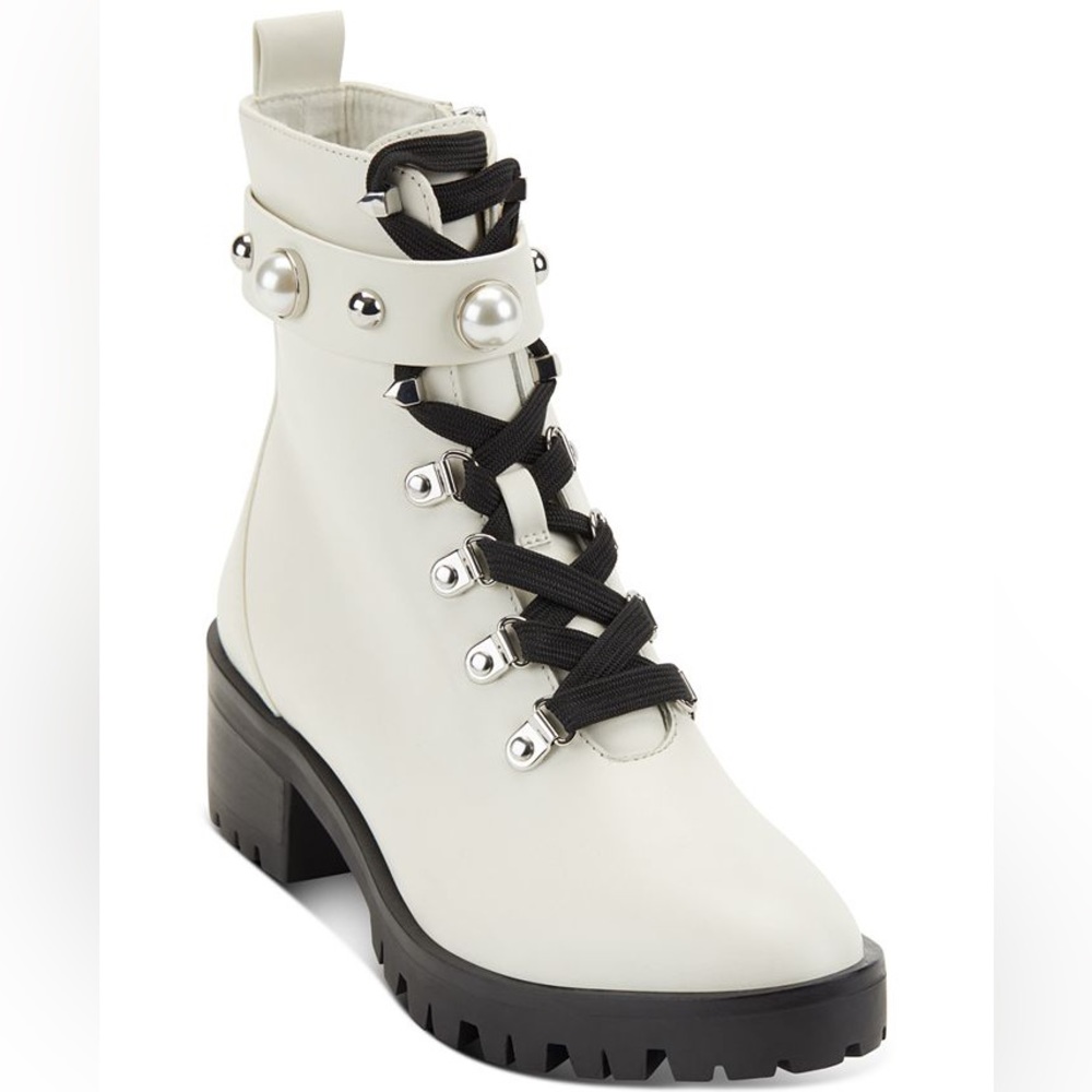 Karl Lagerfeld - PERRY LEATHER EMBELLISHED COMBAT & LACE-UP BOOTS